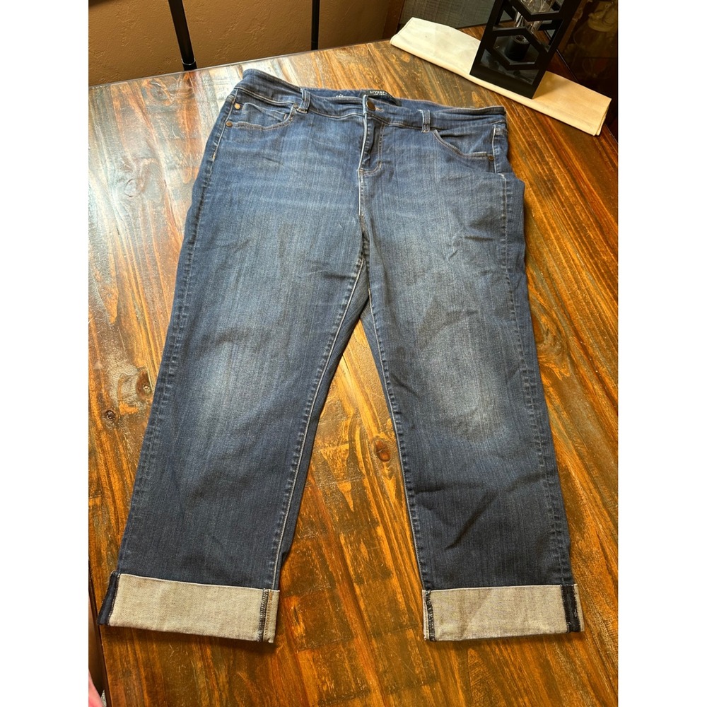 Liverpool Los Angeles The Crop Jeans Blue Medium Wash Cuffed Plus Size 18W